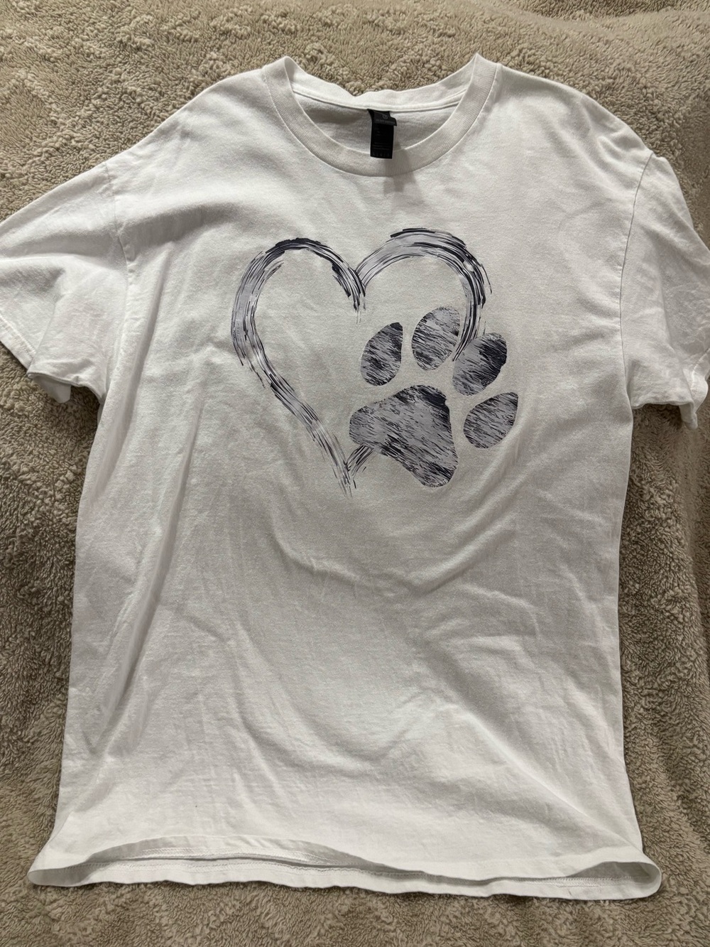 White Tee with Heart and Paw Graphic